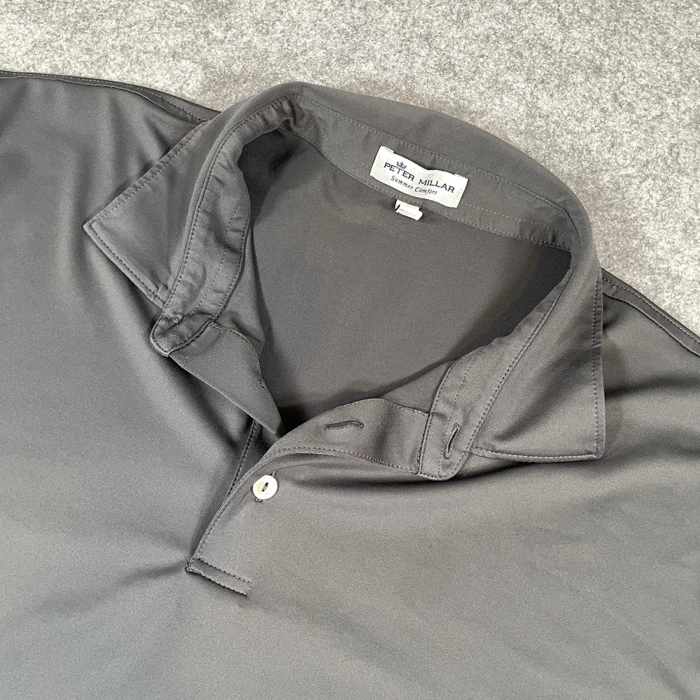Peter Millar Summer Comfort Mens Polo Shirt L Gray Short Sleeve Golf Performance
